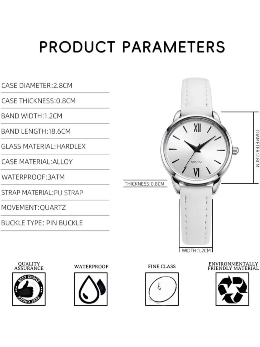 Women's White Analog Quartz Leather Strap Small Luxury Minimalist Wrist Watch